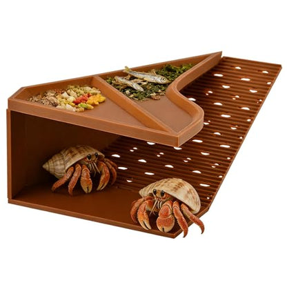 Hermit Crab Cave Habitat,2-in-1 Cave Shelter & Feeding Dish with 180° Observation Climbing Tunnel,Slip-Resistant Staircase Hermit Crab Accessories for Habitat & Tank Setup Decor