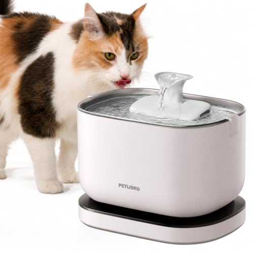 PETLIBRO Cat Water Fountain, Cordless Pet Water Fountain Battery Operated, 2.5L/84oz Dockstream Water Fountains for Cats Indoor, Cat Fountain with Stainless Steel Tray, Easy to Clean BPA-Free - color: White, size: Cordless Fountain
