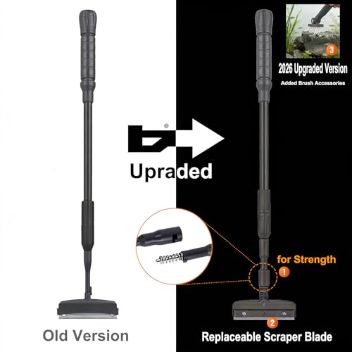 Carefree Fish 6IN1+1 (2026 New Upgrade Edition) Aquarium Cleaning Tools Long Handle Adjustable Length 20~36Inches Fish Tank Cleaner Kit Algae Scraper Scrubber Brushes Set - size: 20~36In