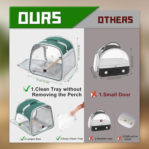 Small Bird Carrier, Large Window Travel Cage with Stand and Easy Clean Tray for Parrot Parakeet Cockatiels, Lightweight and Portable, Green - color: Green