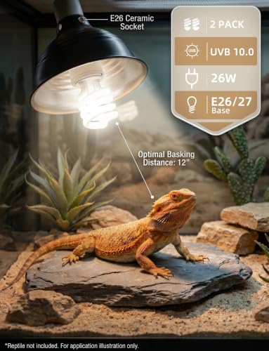 Reptile UVB Bulbs, 26W 10.0 UVA UVB Light Lamp for Terrarium, 2 Pack | Fits Bearded Dragon, Lizard, Tortoises, Iguanas, Chameleons, Snakes