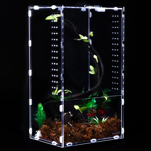 Aiicioo Micro Habitat Terrarium Enclosure 8x6x14 Inches Tarantula Enclosure Box Insect Habitat Clear Acrylic Reptile Feeding Tank for Jumping Spiders Insect Small Tree Dwelling Reptiles - size: 8x6x14 Inches