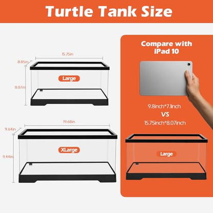 AZV Turtle Tank Starter Habitat Kit,Complete Aquatic Terrarium Enclosure with Filter,Basking Platform with Hideout,Multi-Function Area,Drainage,Plants and Lamps and AZV All in One Turtle Tank Kit