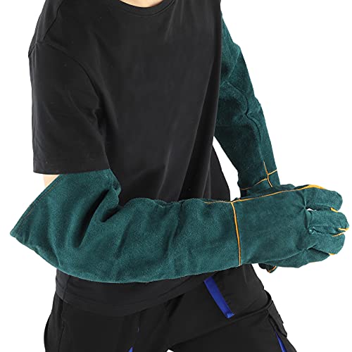 Anti Animal Bite Gloves Reptile Bird Handling Falcon Protective Safety Leather Supplies Durable Split Leather Heat Pet Training Snake Bite Protection Dark Green 23.6in
