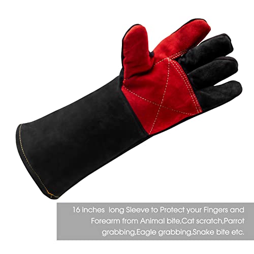 AOWPFVV Animal Handling Gloves Bite Proof for Dog,Cat,Snake,Bird,Falcon - color: Black Red Size Large 16in