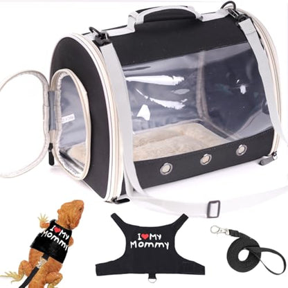 Small Animal Travel Backpack Carrier,Portable Bearded Dragon Bag for Sugar Glider,Hedgehog,Rat,Bunny,Rat,Outdoor Used (Black, Carrier L+ I Leash) - color: Black