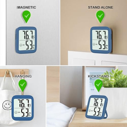2 Pack Room Thermometer Indoor Hygrometer | Monitor Temperature & Humidity, Accurate, Fast Read, Easy To View, Magnetic/Kickstand/Hanging, ℉/℃, w/ Battery, Compact - color: 2 Pcs* Navy Blue