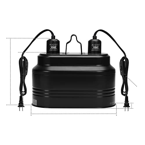 Aiicioo Dual Reptile Light Fixture - Bearded Dragon Light Fixture Double Reptile Heat Lamp Dome Max 160 Watt Terrarium UVB Reptile Light for Turtle Tank Vivarium Hermit Crab - size: Dual Lamp Fixture 160W