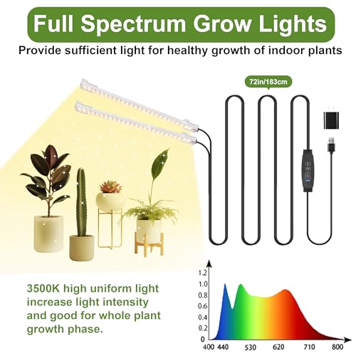 8.6'' LED Grow Light Strips, Full Spectrum 3500K Grow Lights for Indoor Plants, 2 Head with 3/9/12H Timer, 10 Dimmable Levels, Suitable for Seedling, Succulent, Plant Shelf and Greenhouse, 2-Pack - color: 2 Head 2 Pack