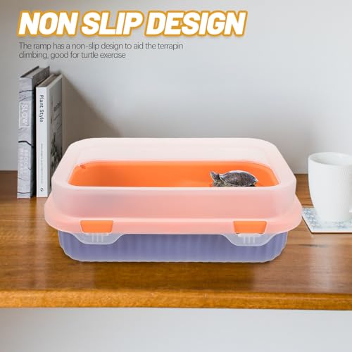 Abaodam Turtle Tank with Basking Platform and Ramp Small Orange-Blue Amphibious Habitat for Aquatic Turtles and Tortoises with Drainage System for Reptile Pets