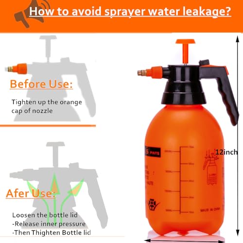 3 Pack 2L Handheld Garden Pressure Sprayer with Adjustable Brass Nozzle | 12 Inch Plant Mister Sprayer for Indoor Houseplants, Lawn Watering, Household Cleaning, Patio & Garden Maintenance - color: 2L-Organge-3PCS