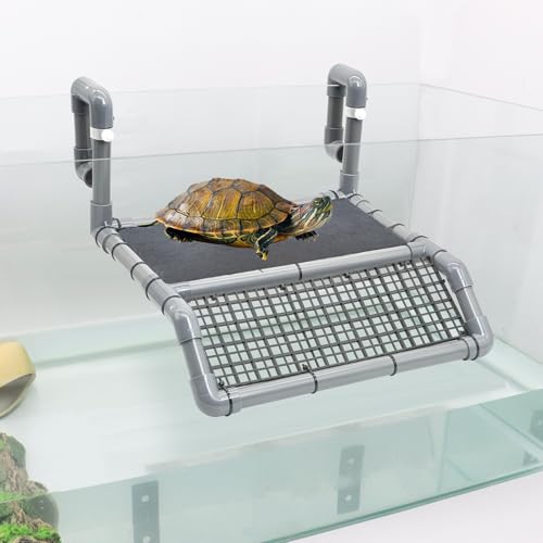Reptile Tank Accessories, Adjustable Hanging Platform with Plastic Tube and Slate Rock for Tortoise, Bearded Dragon Basking Platform, Tank Accessories for Turtles, Bearded Dragon
