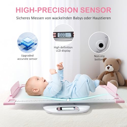 Digital Portable Pet Dog Cat Scale，Pet Scale，High-Precision Digital Scale，Electronic Baby Scale Digitalwith Height Markings，Multiple Weighing Modes, with switchable Units - color: White -Baby Scale