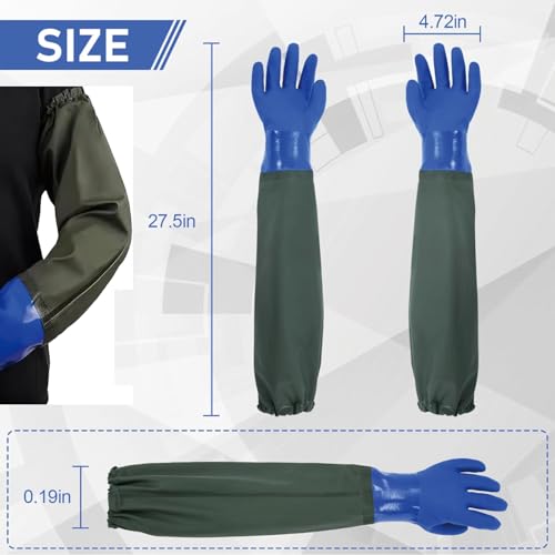 YOFANG Pet Grooming Washing Gloves,27.2" Extra Long Waterproof Rubber Bathing Gloves for Dogs & Cats,Anti-Bite & Anti-Scratch Hair Removal Cat Bath Gloves with 3000+ Massage Particles,Blue/Green ﻿ - color: Blue and Green
