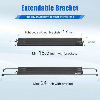 AQUANEAT LED Aquarium Light Full Spectrum 17 Inch Light Body with Extendable Brackets for 18 Inch to 24 Inch Fish Tank Light Fresh Water - size: 18"-24"