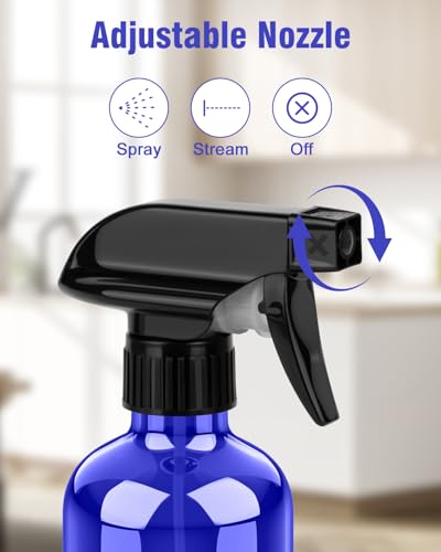 Bontip Glass Spray Bottle 8 oz for Cleaning, Plants (2 Pack, Blue) | Refillable spray bottle Set, BPA-free eco glass, With labels and funnel, Great for cleaners, plant misting, hair care - color: Blue, size: 8 oz