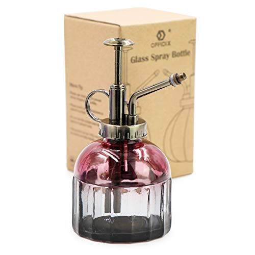 Plant Mister Glass Spray Bottle for Indoor Small Plants | Succulent Flower Spritzer Watering Can Bronze Plastic Top Pump One Hand - color: D-Wine Red Gray Gradient