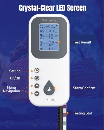 Pawfly 6 in 1 Digital Water Testing Kit, 50 Strips Aquarium Water Test Kit | Fish Tank Water Testing Kit, Digital Water Tester for pH, Nitrate, Nitrite, Chlorine, Total Hardness & Carbonate - size: Water Testing Kit