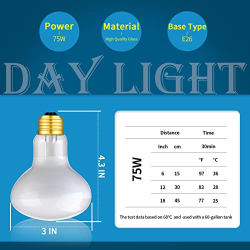 2 Pack 75W Reptile UVA Infrared Basking Spot Lamp, Sun Glow Daylight Heat Bulb, Soft White Glass Light for Reptile & Amphibian, Bearded Dragon, Lizard, Tortoise, Hedgehogs