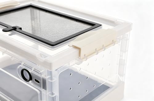 Foldable Reptile Glass Terrarium Tank, Pet Enclosure with Ventilation Mesh | Clear Small Space-Saving Desktop Habitat Carrier with Safety Latchesfor Bearded Dragon, Geckos, Snakes - color: White