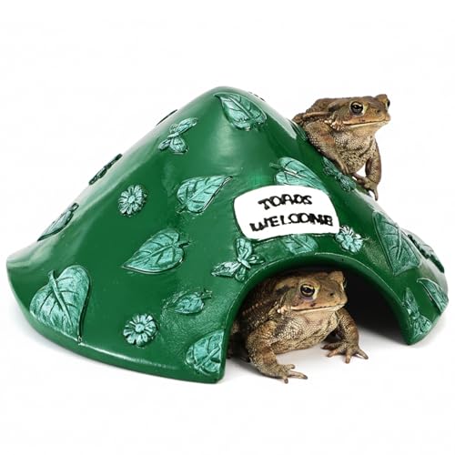 TOPZEA Frog and Toad House for Outside Garden, Pond & Aquarium, Resin Frog Hideout Habitat Reptile Hide Cave Shelter for Toad, Tree Frogs, Turtle, Gecko, Fish, Amphibian Tank Accessories, Green