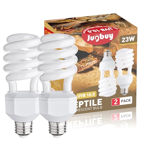 UVB Reptile Light Bulb 10.0, 23W UV Spiral Compact Florescent Terrarium Lamp Ideal for Desert Reptiles Bearded Dragons Lizard Tortoise Iguanas Chameleons Snake - 2 Pack - size: UVB10.0