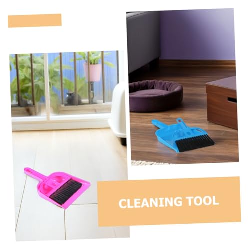 VILLCASE Mini Dustpan and Hand Broom Set 10pcs for Small Animal Cage Cleaning – Compact Reptile and Pet Habitat Cleaner for Hamsters, Hedgehogs, and Chinchillas in Bright Pink and Blue