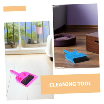 VILLCASE Mini Dustpan and Hand Broom Set 10pcs for Small Animal Cage Cleaning – Compact Reptile and Pet Habitat Cleaner for Hamsters, Hedgehogs, and Chinchillas in Bright Pink and Blue