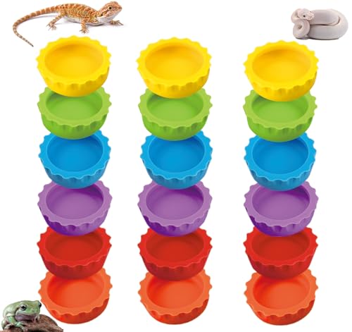 Meow&Woof Crested Gecko Food and Water Feeding Cups, Reptile Food Dish, Colorful Water Bowl for Bearded Dragon Tank Terrarium Accessories Supplies for Tortoise, Crab and Small Pet (18 Pcs) - color: 18PCS