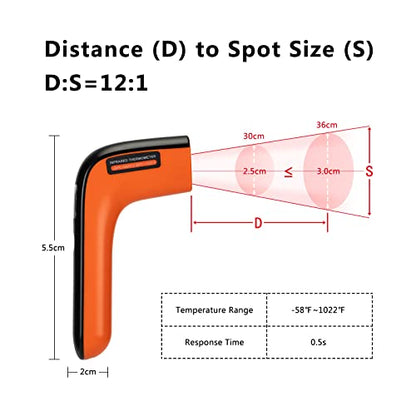 Rechargeable Infrared Thermometer Gun for Cooking, Laser Temperature Gun | -58℉~1022℉,Colorful Display,Pizza Oven Grill Kitchen Home,Max and Low Measure,℉ Only,NOT for Human