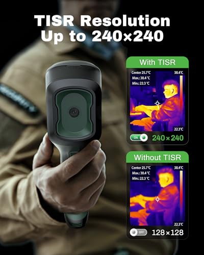 H128 Handheld Thermal Camera, 240 x 240 TISR Resolution, 24h Battery Life Thermal Imaging Camera, 25 Hz Infrared Camera with Temperature Alarm, -4℉~ 842℉ Temp Range, IP65 Protection Level