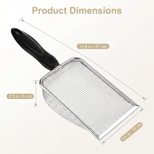 Chedin Stainless Steel Mesh Litter Scoop,Fine Mesh Metal Cat Litter Scooper with Non-Slip Handle,Reptile Sand Sifter for Cat Litter Box & Reptile Terrarium Waste