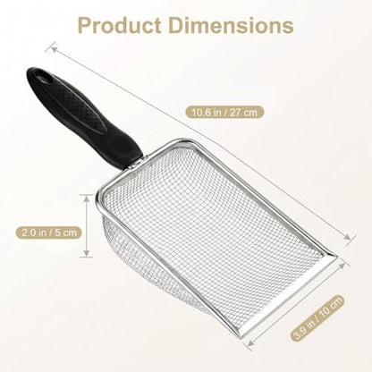 Chedin Stainless Steel Mesh Litter Scoop,Fine Mesh Metal Cat Litter Scooper with Non-Slip Handle,Reptile Sand Sifter for Cat Litter Box & Reptile Terrarium Waste