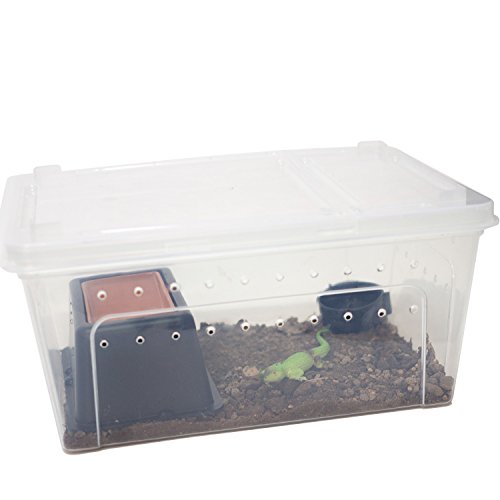 OMEM Portable Reptile Terrarium Habitat for Mini Pet Houses Breathable Holes Stackable Container (2PCS-L) - size: 2PCS-Clear-L