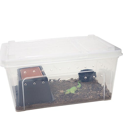 OMEM Portable Reptile Terrarium Habitat for Mini Pet Houses Breathable Holes Stackable Container (2PCS-L) - size: 2PCS-Clear-L