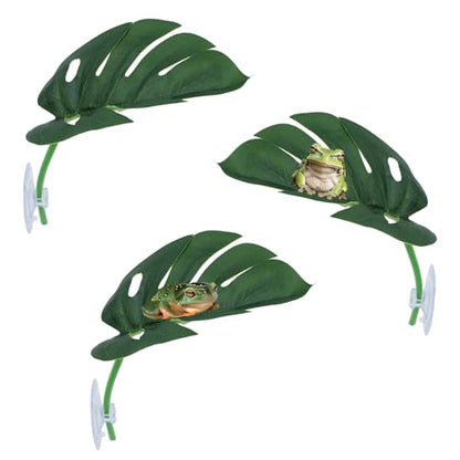 3 Pack Frog Basking Platforms - Realistic Leaf Perch with Suction Cups, Terrarium Decor & Habitat Accessories for Tree Frogs, African Dwarf Frogs & Toads