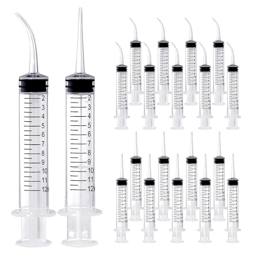 Wisdom Teeth Syringe, 12ml Dental Irrigation Syringe (20 Pack) | Curved & Straight Tips, Sterile Individually Packaged for Oral Care, Tonsil Stones Removal, Liquid, Feeding - style: Curved Tip & Straight Tip 20 Pack
