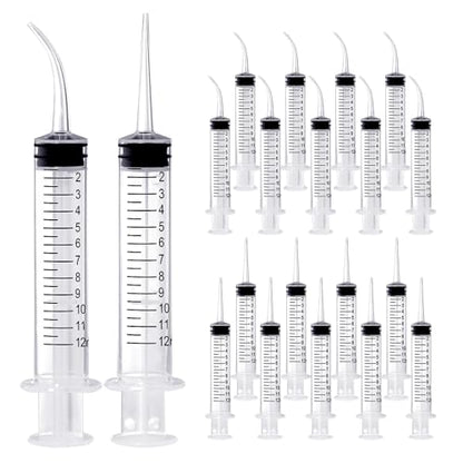 Wisdom Teeth Syringe, 12ml Dental Irrigation Syringe (20 Pack) | Curved & Straight Tips, Sterile Individually Packaged for Oral Care, Tonsil Stones Removal, Liquid, Feeding - style: Curved Tip & Straight Tip 20 Pack