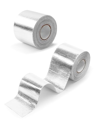 Aluminum Foil Tape, Heat Resistant Tape,Silver Self-Adhesive Heat Shield Reflective Tape for Ductwork, Dryer Vent, HVAC, Hose & Auto Use(0.2MM Thickness,50MM Width,32Ft/Roll), 2 Pack - color: Silver Aluminum Foil Tapes *2