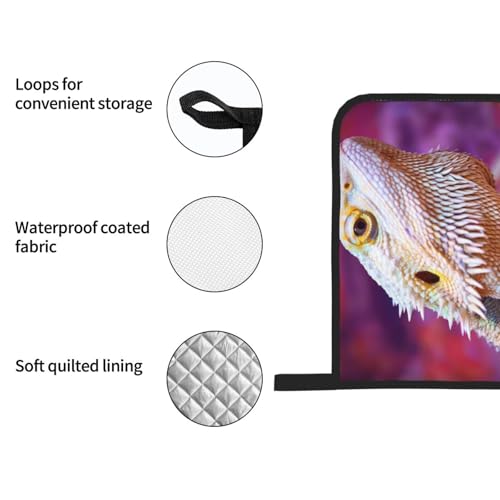 Bearded Dragon Lizards Animal Reptile Camouflage Heat Resistant Oven Mitts and Pot Holders Set of 4-500°f Protection Utensil Pocket for Grilling, Baking, Cooking
