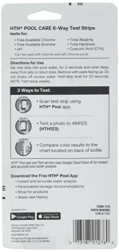 HTH 1276 Swimming Pool Care 6 Way Test Strips, Swimming Pool Water Chemical Tester, 30 Strips | Swimming Pool Water Chemical Tester - Uses Google Cloud Vision technology for accurate results; fast - 30 strips - size: No Size, style: Test Strips