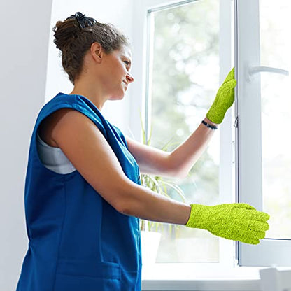 4 Pairs Microfiber Dusting Gloves Washable Reusable Cleaning Gloves Mittens for Plants House Cleaning Car Blinds - color: Green, Water Blue, Pink, White, size: Large
