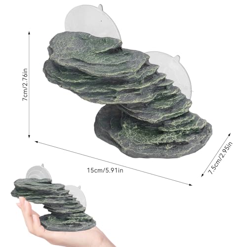 Turtle Basking Platform with Suction Cup, Tank Resin Climbing Ramp Rock | Aquarium Resting Terrace for Baby Tortoise, Terrapin, Lizard, Frogs, Newts, Reptile Stone Dock Ornament