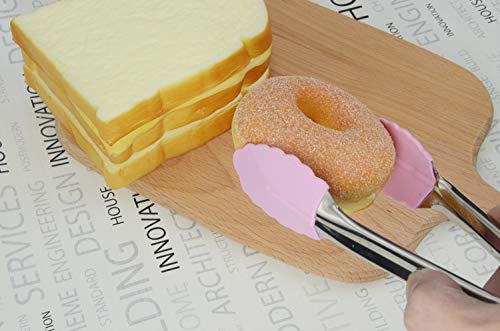 HINMAY 7-Inch Serving Tongs with Silicone Tips, Set of 3 (Pink) | 7-Inch Clam Shell Mini Tongs - color: Pink