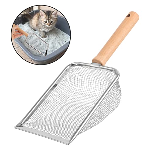 Metal Reptile Litter Scoop with Wooden Handle Shovel for Cleaning Reptile Excrement Cat Litter and Pet Waste Mesh Design