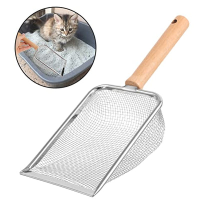 Metal Reptile Litter Scoop with Wooden Handle Shovel for Cleaning Reptile Excrement Cat Litter and Pet Waste Mesh Design
