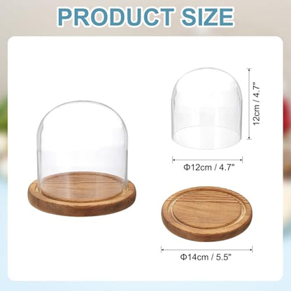 uxcell Glass Cloche Display Dome, 4.7" x 4.7" Glass Dome Display Case, Wood - size: 4.7" x 4.7"