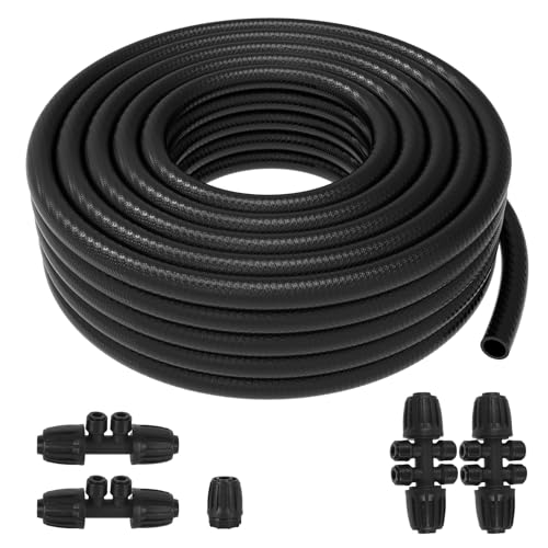50 FT 1/2 Inch Drip Irrigation Tubing Kit:Premium Garden and Landscape Watering System-Drip Irrigation Hose with 2 Quick Connector 4-Way Connector,2 Quick Connector 6-Way Connector and Tube Cap - size: 50 FT