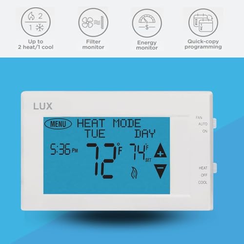 Lux LTX9600TS 7 Day Programmable Touch Screen Thermostat | Home Use - style: LTX9600TS: 2 heat & 1 cool Stage, Touchscreen