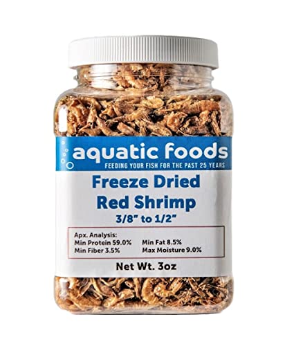 Red Shrimp - Freeze Dried 3/8" to 1/2" Red River Shrimp for All Tropical Fish, Marine Fish, Lg Cichlids, Koi & Pond Fish, Turtles, Reptiles, Rodents…3oz Small Jar